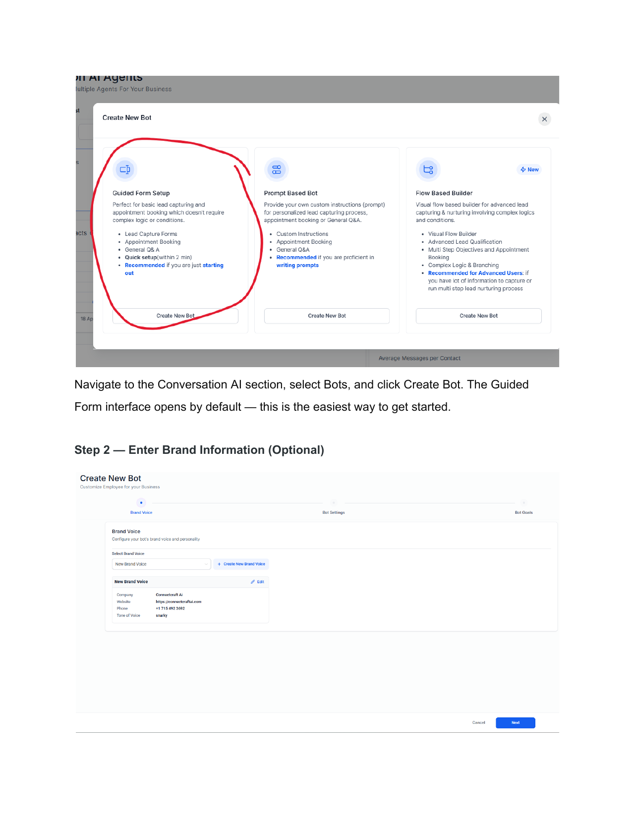 Create New Bot modal